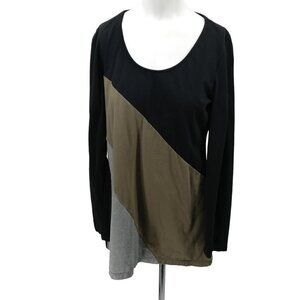 Neon Buddha Color Block Long Sleeve Tunic Shirt Size M Stretch T Shirt Black